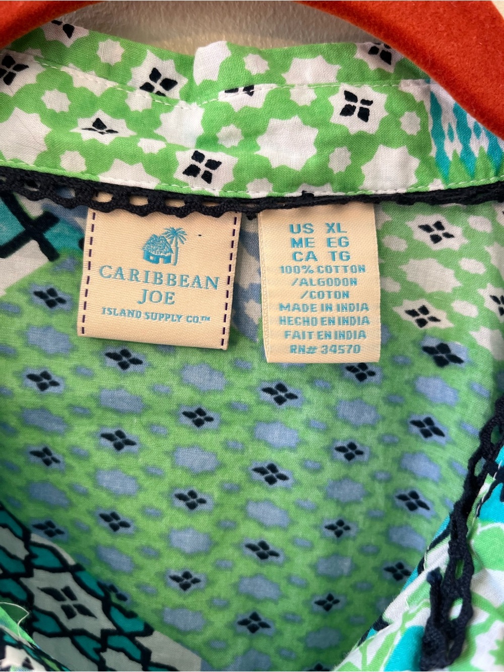 Caribbean Joe Green & Aqua Patterned Cotton Button-Up and 100% Cotton - Picture 2 of 6